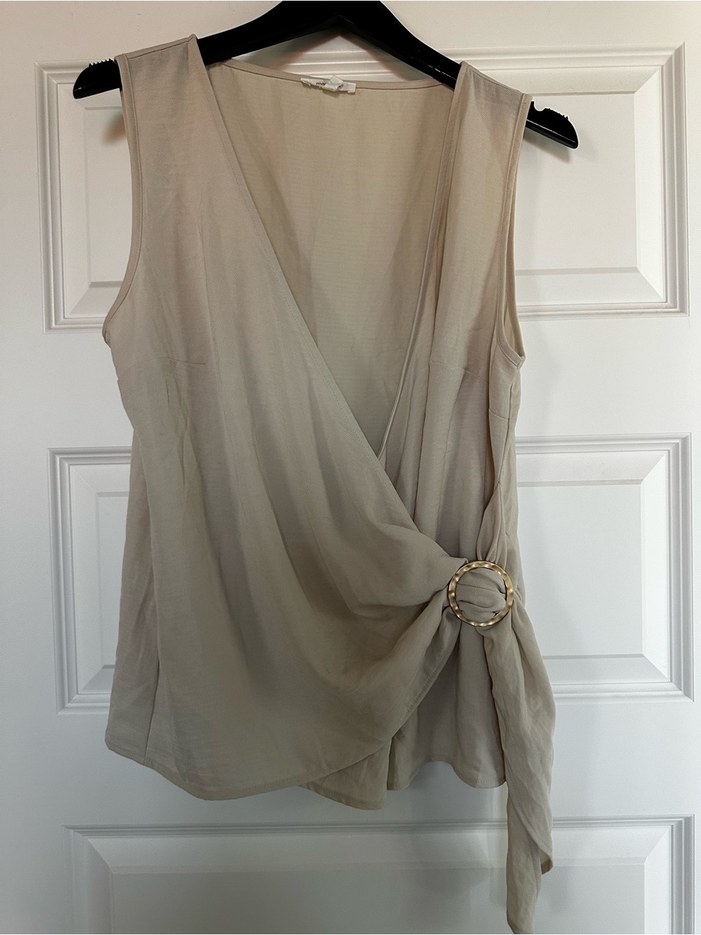 Maurices Beige Sleeveless Wrap Blouse with Gold Ring